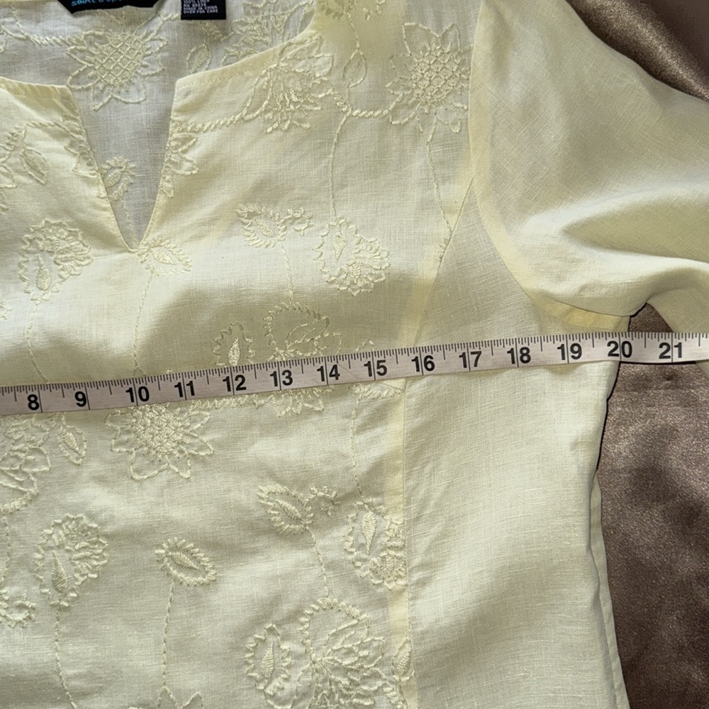 Saint Tropez West Pale Yellow Linen Embroidered Top Side Zip Sz L - Picture 5 of 9